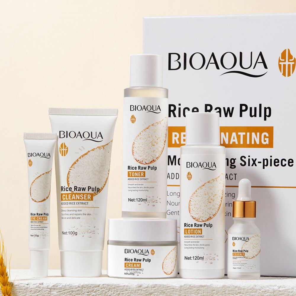 Kit Facial de Arroz Bioaqua – Aclarante, Hidratante y Rejuvenecedor | 🌿 Con Ingredientes Naturales